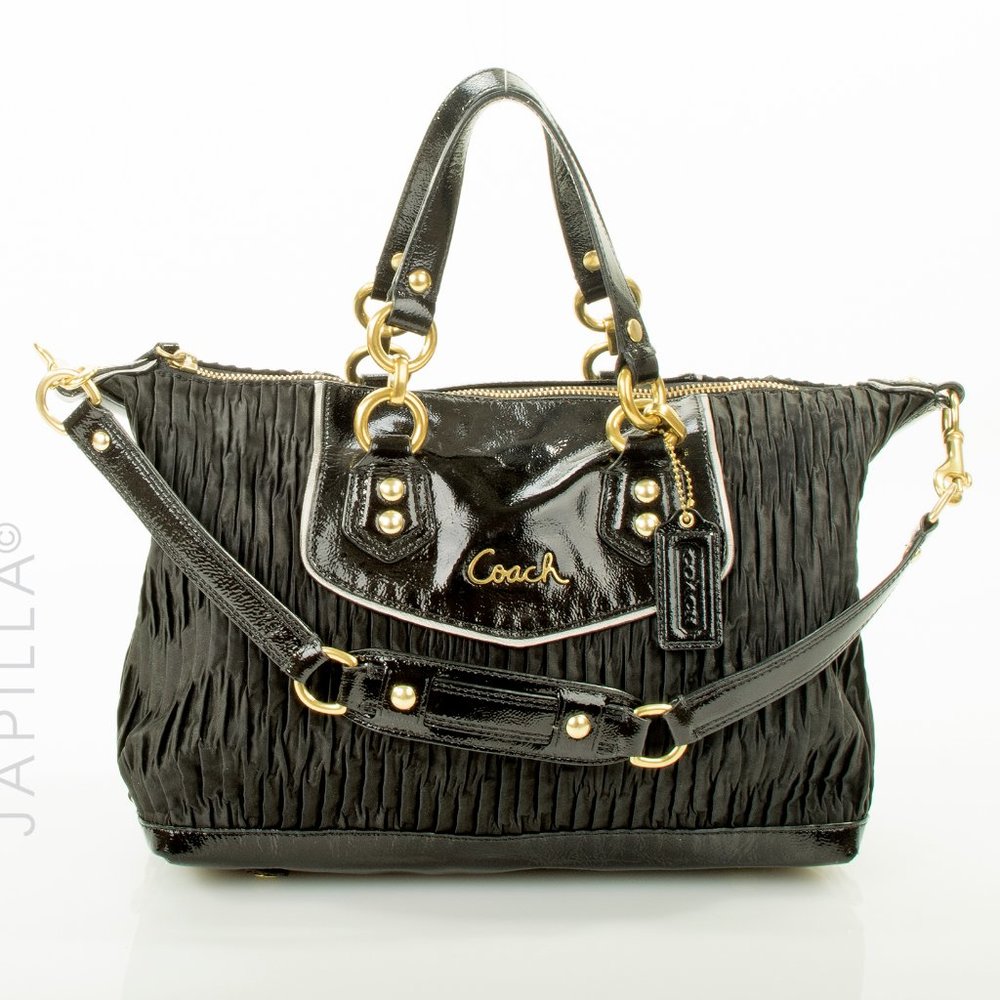 COACH ASHLEY GATHERED FABRIC PATENT LEATHER SATCHEL